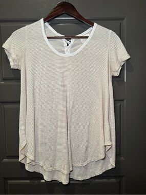 T.La Cream/Beige & White Striped Short Sleeve Tee with Back Tie